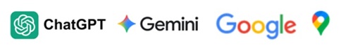 Image showing logos for CHAT GPT, Google, Google Maps and Gemini AI