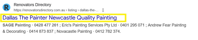 An image highlighting the 'meta title' of a website result being displayed in Google search results.